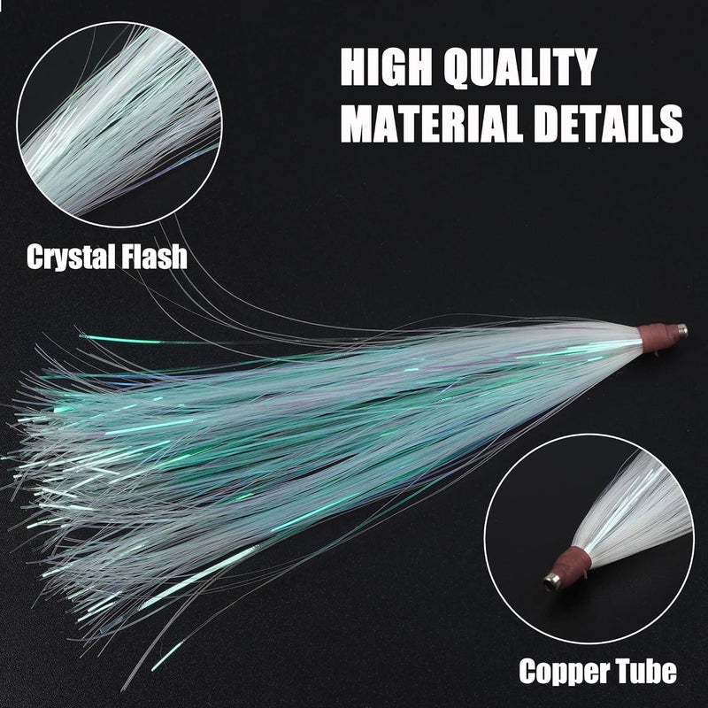 VATEICO Fishing Teasers,Bucktail Teaser Mylar Flash Teaser Tail Rigs Skirts Hair Flounder Fishing Lure Bait Rigs for Saltwater Freshwater - Image 3